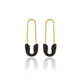 Black Pave Safety Pin Earrings Jewelled Sterling Silver